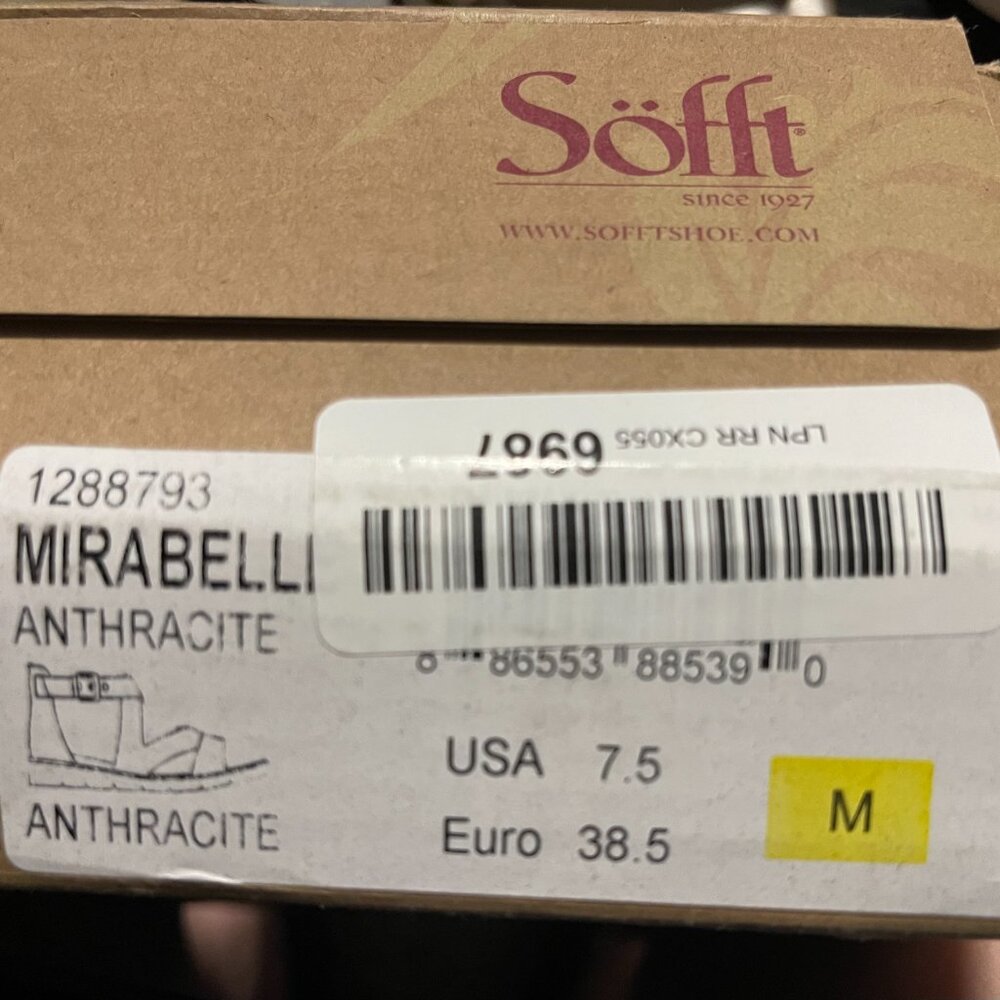 SOFFT  Mirabelle  New Women's Anthracite Metallic Leather Sandals, Size 7.5 - Picture 11 of 12
